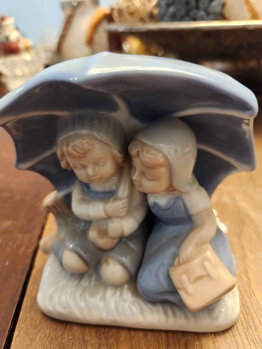 Vintage Lenwile Ardalt Figurine Figure Hand Painted Porcelain Boy Girl Umbrella